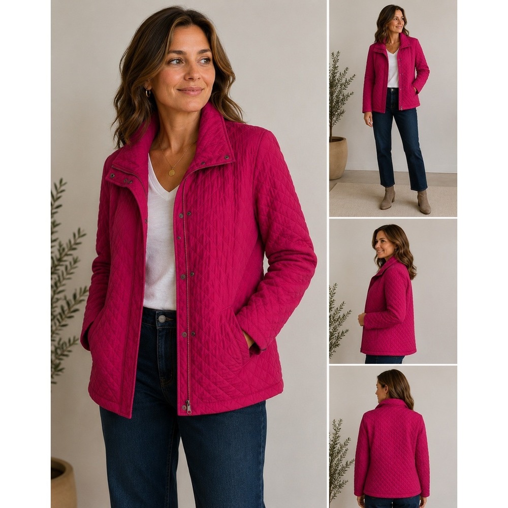 Eileen Fisher Womens XL Red Quilted Light Jacket Zip Snap Lagenlook Minimalist